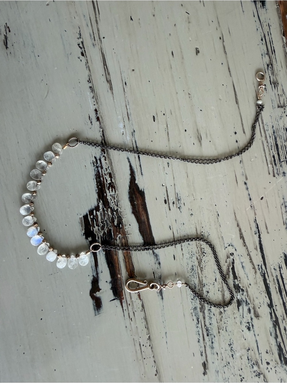Genuine Moonstone & Oxidized Silver Necklace 16” Artisan Jewelry
